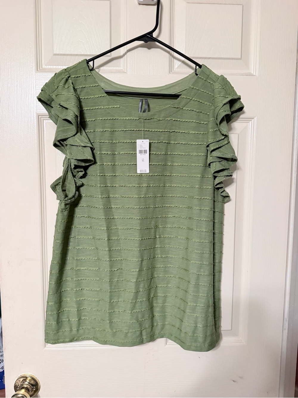 Anthropologie Olive Green Ruffled Sleeve Blouse